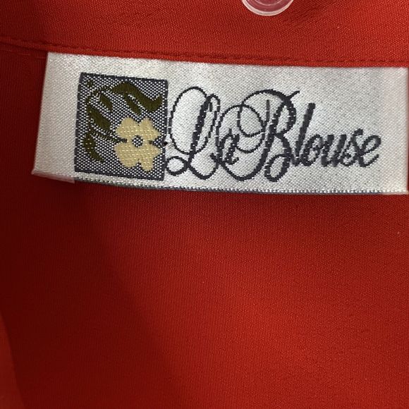 Vintage 80’s Red Button Up Blouse La Blouse Sz 10 Long Sleeve W/ Shoulder Pads - Picture 5 of 10